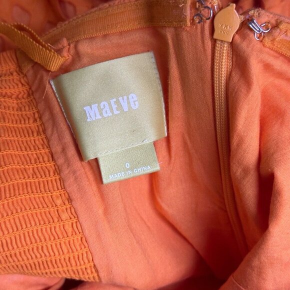 Maeve Dress 0 Womens Orange Eyelet Knit A Line Strapless Smocked Knee Length - Picture 6 of 7